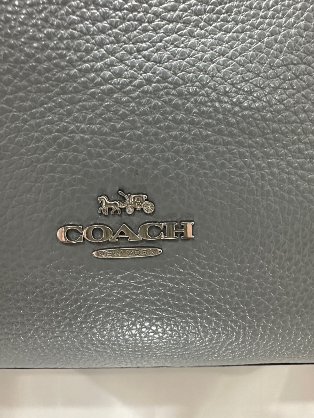 Coach Gray Pebbled Leather Shoulder Bag with Snake-Print Trim EUC - Picture 4 of 15